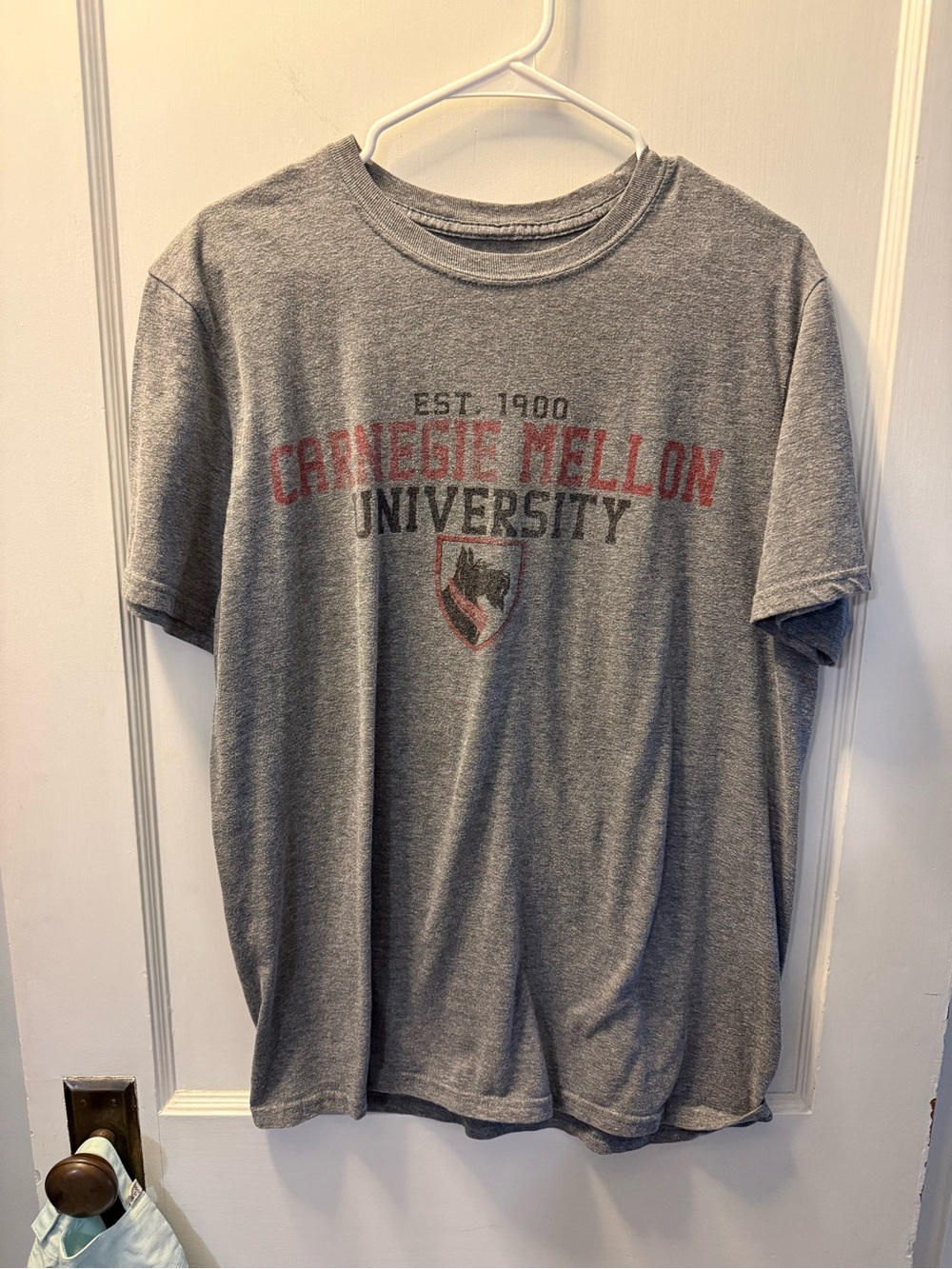 Oura Gray Short-Sleeve Tee with Red and Black University Crest